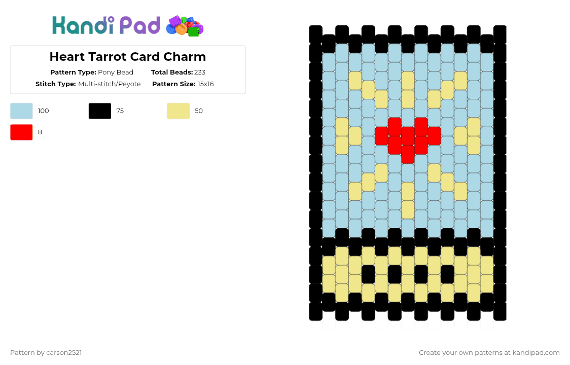 Heart Tarrot Card Charm - Pony Bead Pattern by carson2521 on Kandi Pad - light blue,cute,cool,easy,tarrot,charm