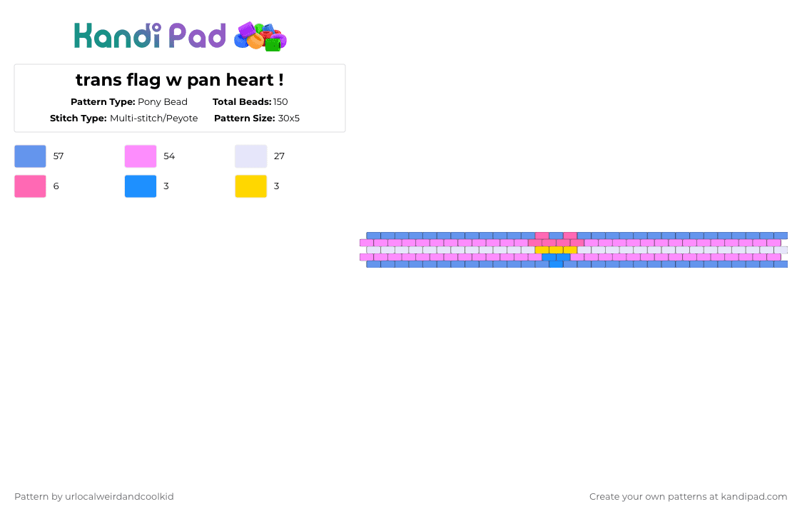 trans flag w pan heart ! - Pony Bead Pattern by deadkittyboy on Kandi Pad - light blue,pink