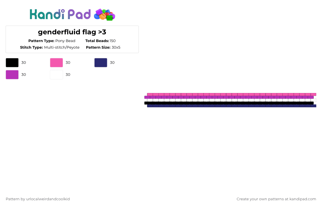 genderfluid flag >3 - Pony Bead Pattern by deadkittyboy on Kandi Pad - pink,purple