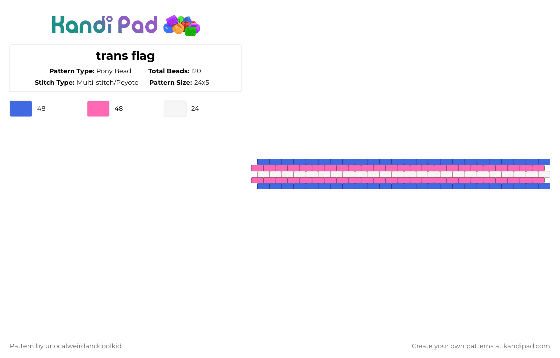 trans flag - Pony Bead Pattern by deadkittyboy on Kandi Pad - blue,pink