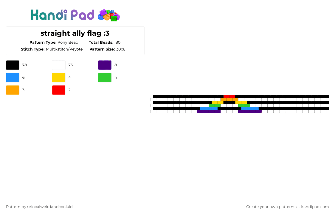 straight ally flag :3 - Pony Bead Pattern by deadkittyboy on Kandi Pad - black,white,light blue,purple
