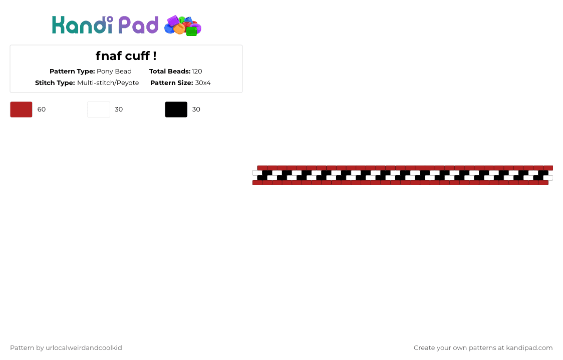 fnaf cuff ! - Pony Bead Pattern by deadkittyboy on Kandi Pad - red,white