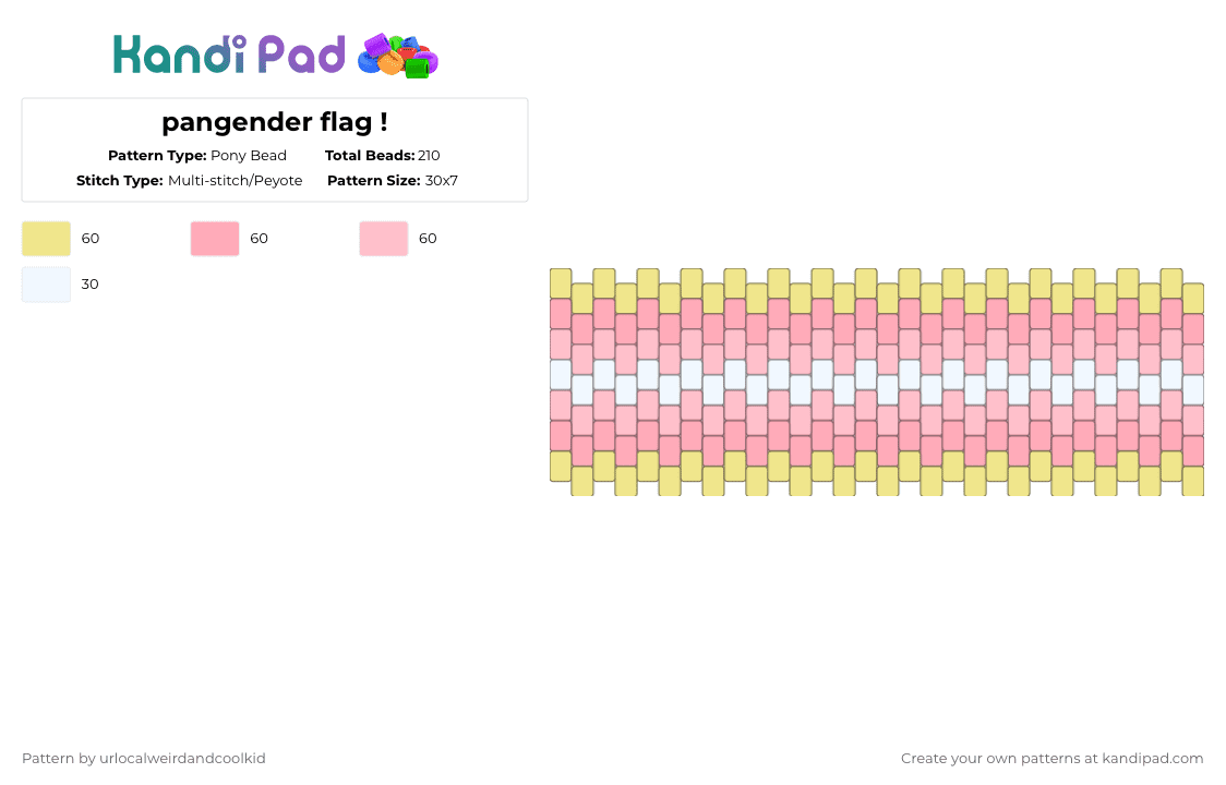 pangender flag ! - Pony Bead Pattern by deadkittyboy on Kandi Pad - yellow,pink