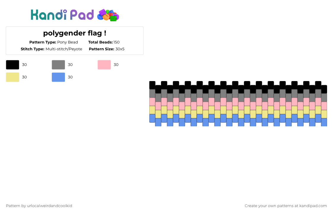 polygender flag ! - Pony Bead Pattern by deadkittyboy on Kandi Pad - gray,pink,yellow,light blue