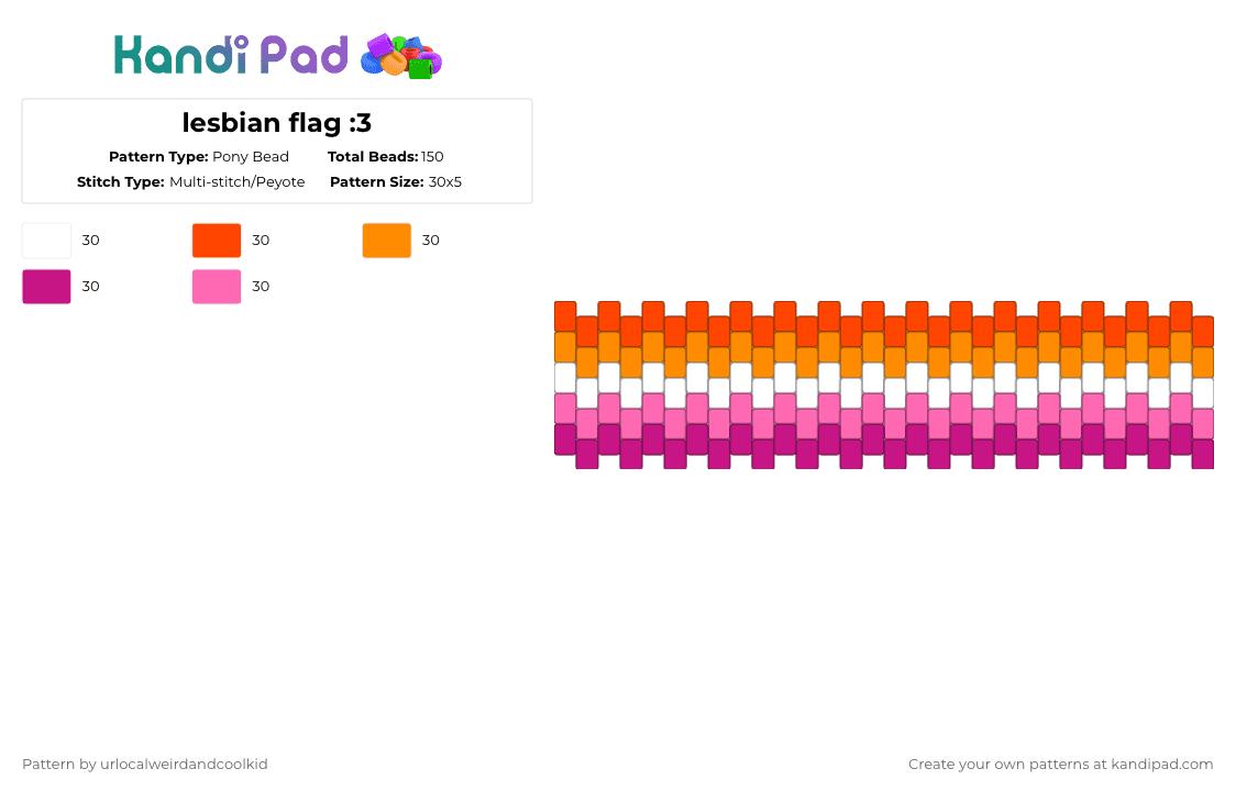 lesbian flag :3 - Pony Bead Pattern by deadkittyboy on Kandi Pad - pink