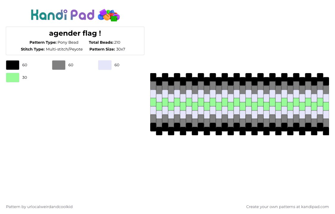 agender flag ! - Pony Bead Pattern by deadkittyboy on Kandi Pad - gray,teal