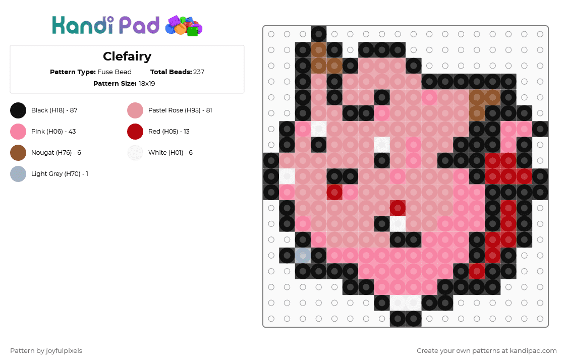 Clefairy - Fuse Bead Pattern by joyfulpixels on Kandi Pad - pink,beige