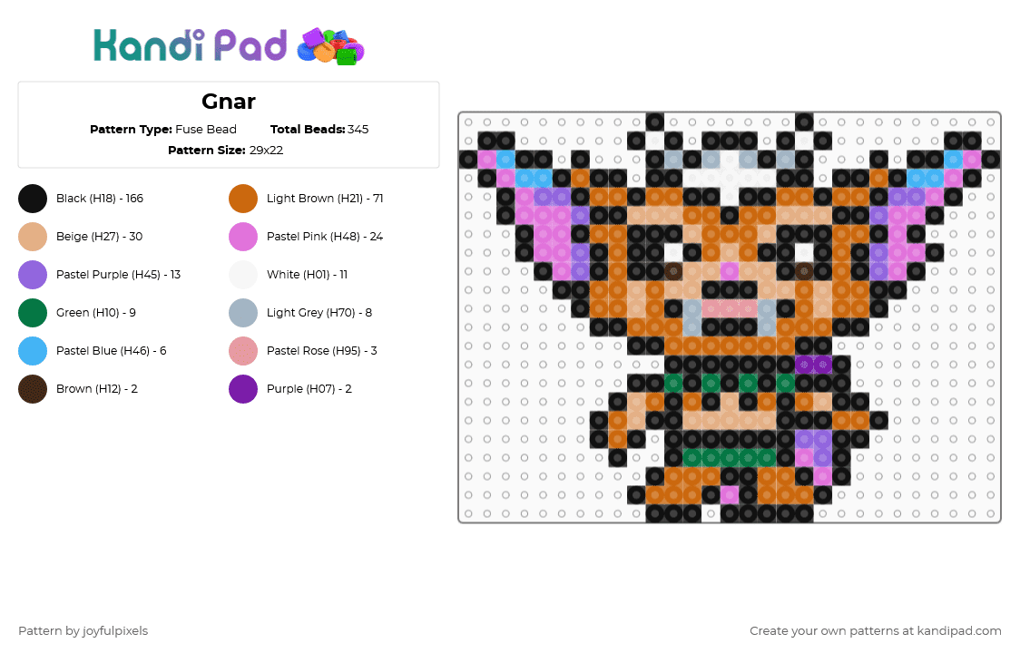 Gnar - Fuse Bead Pattern by joyfulpixels on Kandi Pad - gnar,lol,league of legends,character,creature,video game,gaming,black,pink,beige,orange