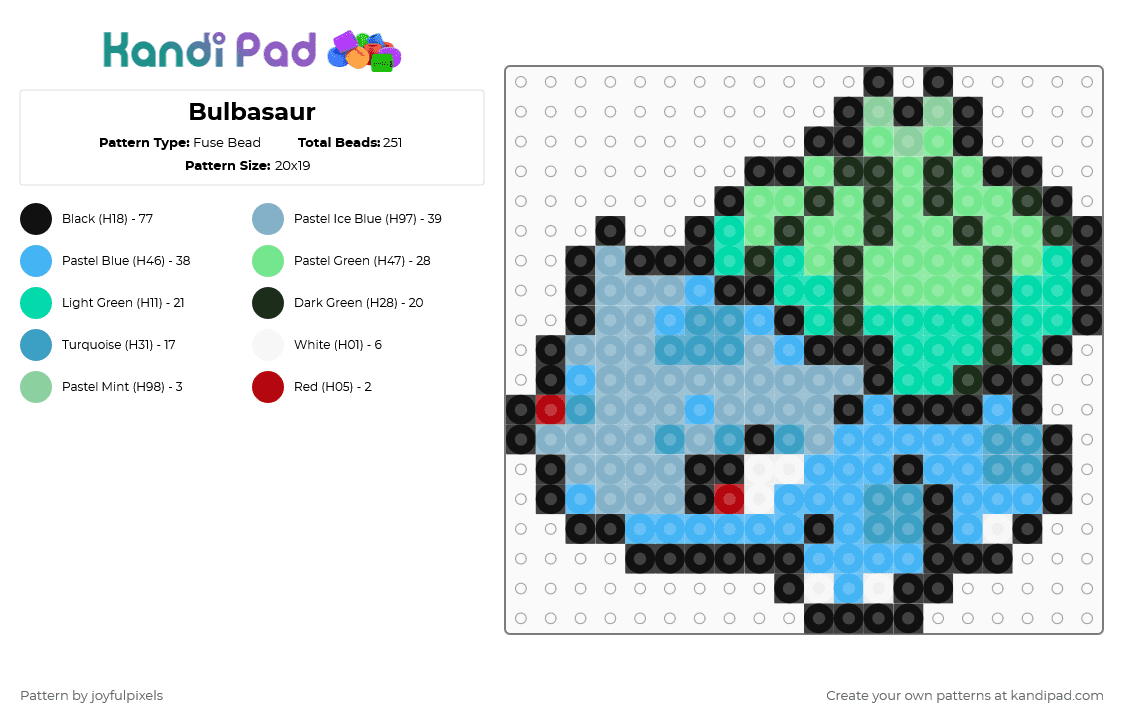 Bulbasaur - Fuse Bead Pattern by joyfulpixels on Kandi Pad - teal,light blue