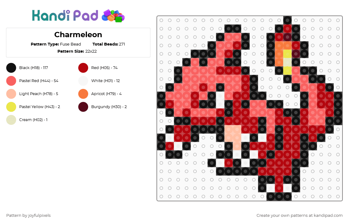 Charmeleon - Fuse Bead Pattern by joyfulpixels on Kandi Pad - red