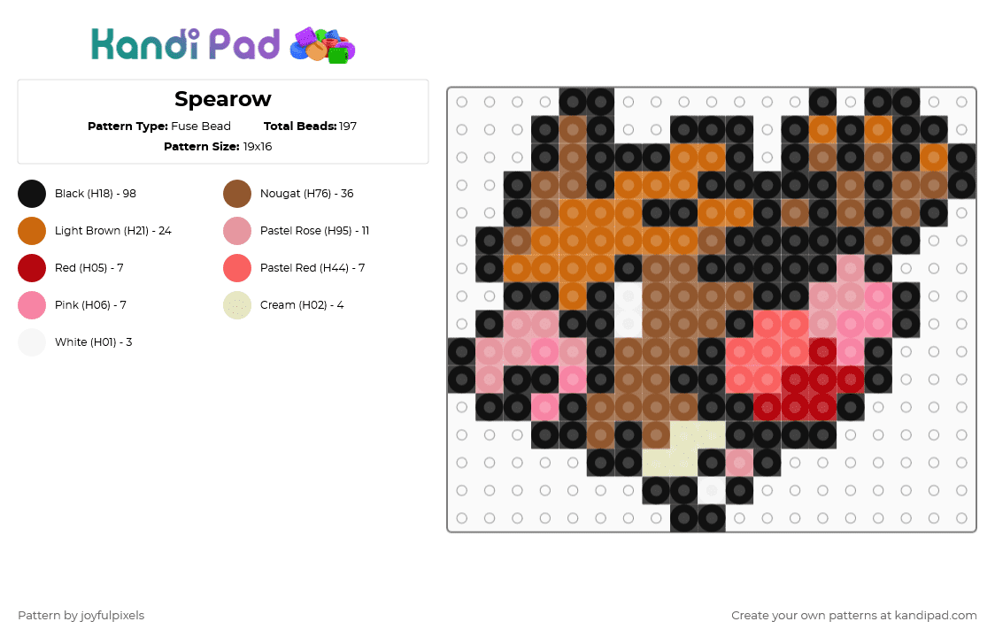 Spearow - Fuse Bead Pattern by joyfulpixels on Kandi Pad - black,tan,orange