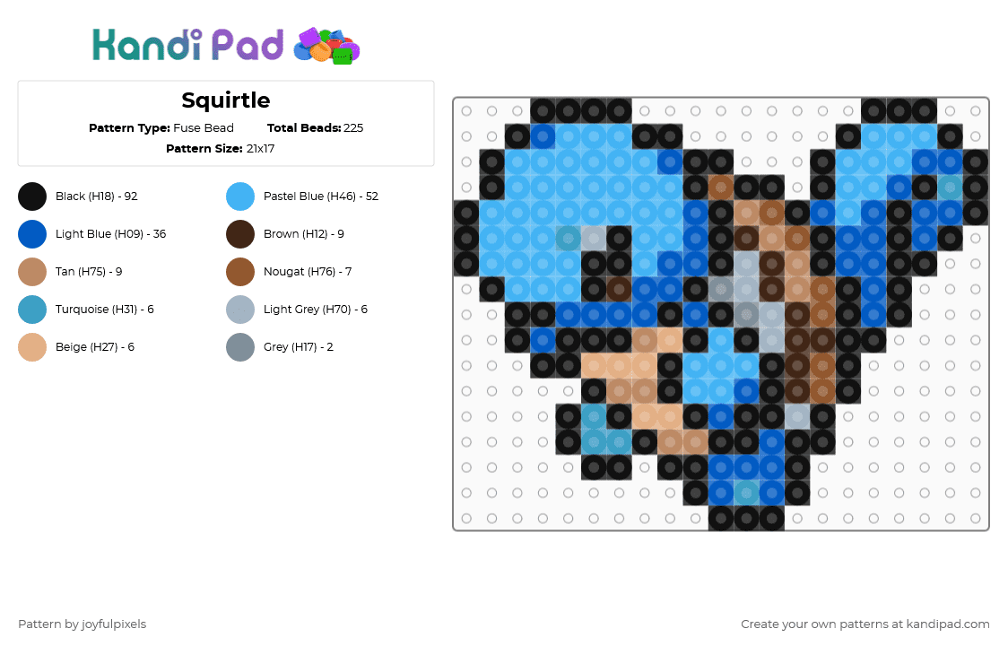 Squirtle - Fuse Bead Pattern by joyfulpixels on Kandi Pad - light blue,blue