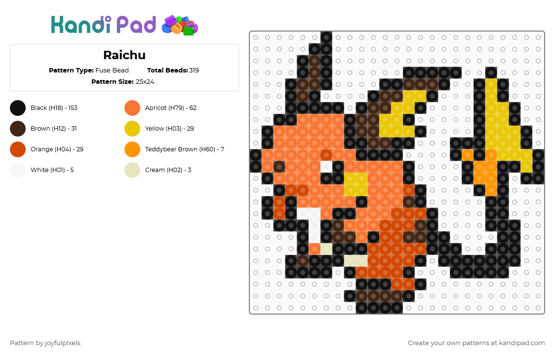 Raichu - Fuse Bead Pattern by joyfulpixels on Kandi Pad - black,brown,orange