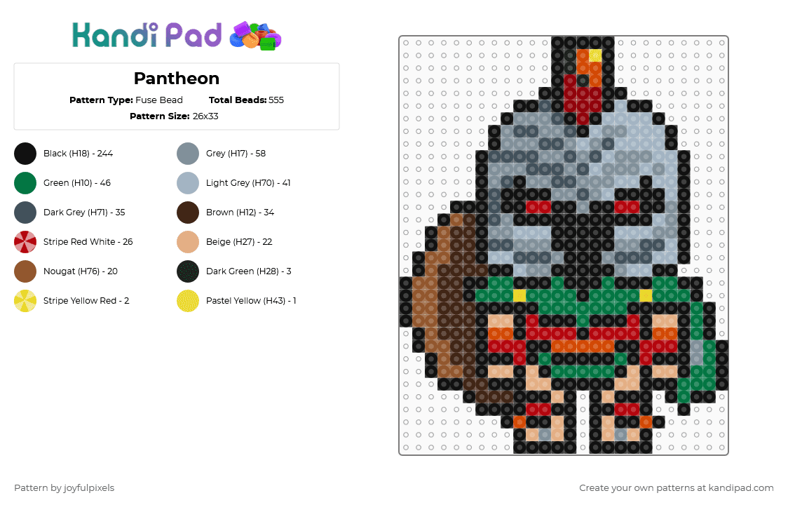 Pantheon - Fuse Bead Pattern by joyfulpixels on Kandi Pad - black,green,purple,pink,colorful