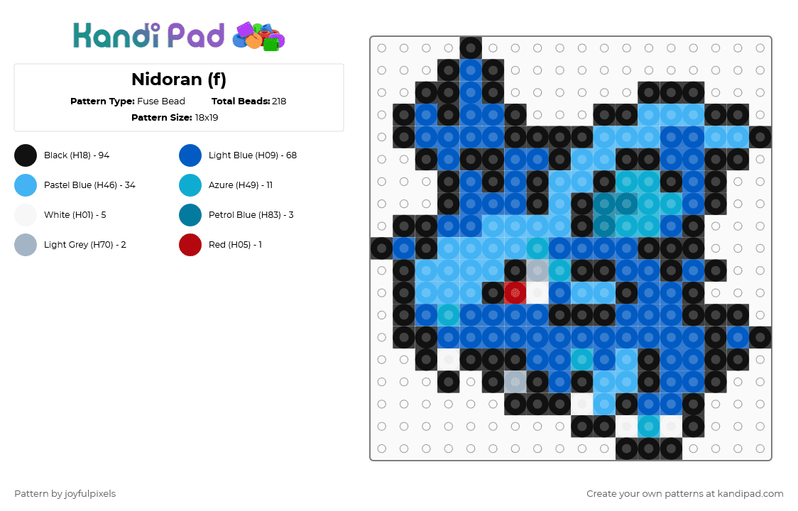 Nidoran (f) - Fuse Bead Pattern by joyfulpixels on Kandi Pad - light blue,blue