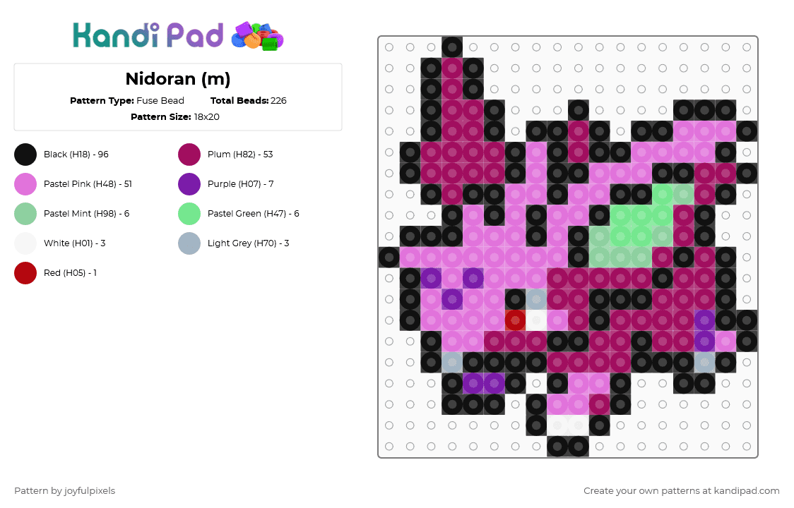 Nidoran (m) - Fuse Bead Pattern by joyfulpixels on Kandi Pad - pink