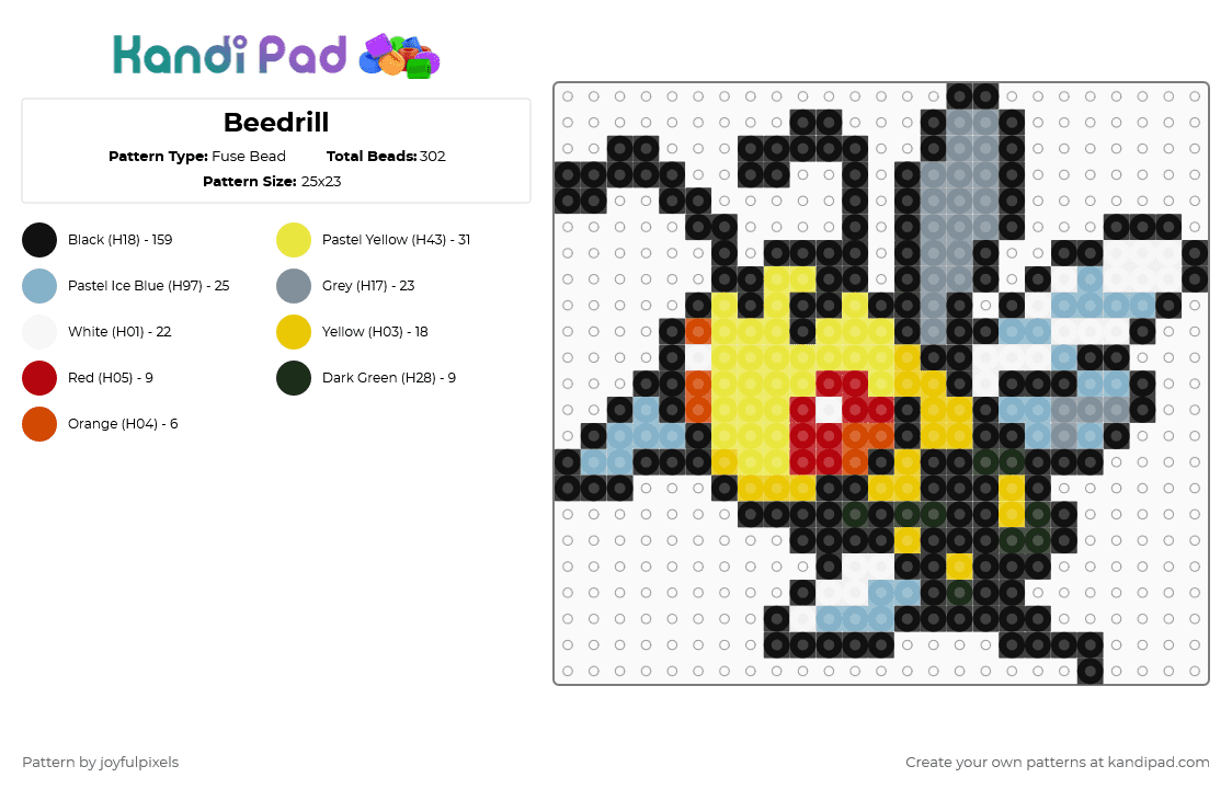 Beedrill - Fuse Bead Pattern by joyfulpixels on Kandi Pad - black,yellow