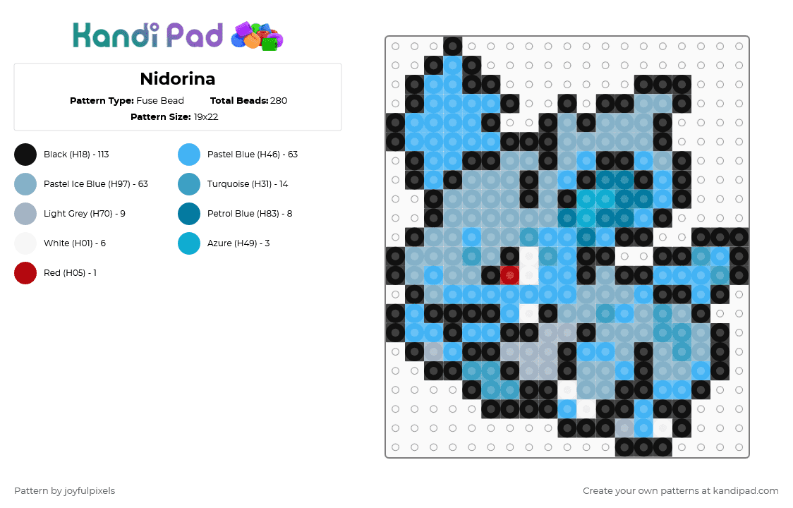 Nidorina - Fuse Bead Pattern by joyfulpixels on Kandi Pad - light blue