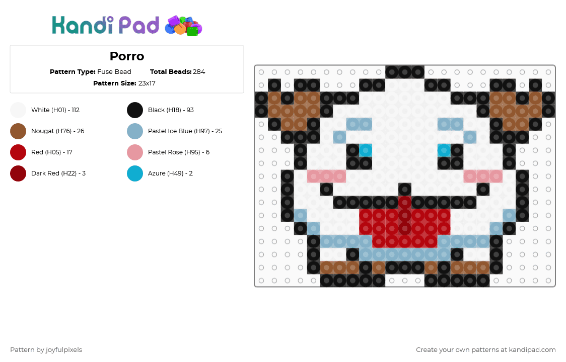 Porro - Fuse Bead Pattern by joyfulpixels on Kandi Pad - white,light blue,tan,red