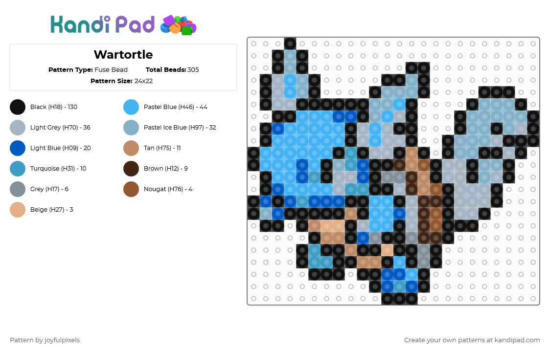 Wartortle - Fuse Bead Pattern by joyfulpixels on Kandi Pad - black,light blue,pink