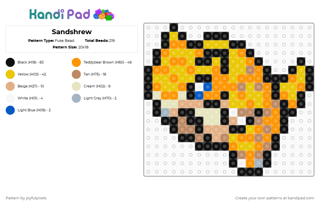 Sandshrew - Fuse Bead Pattern by joyfulpixels on Kandi Pad - orange,yellow