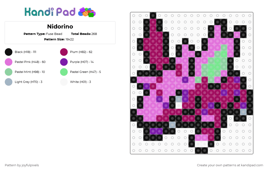 Nidorino - Fuse Bead Pattern by joyfulpixels on Kandi Pad - pink