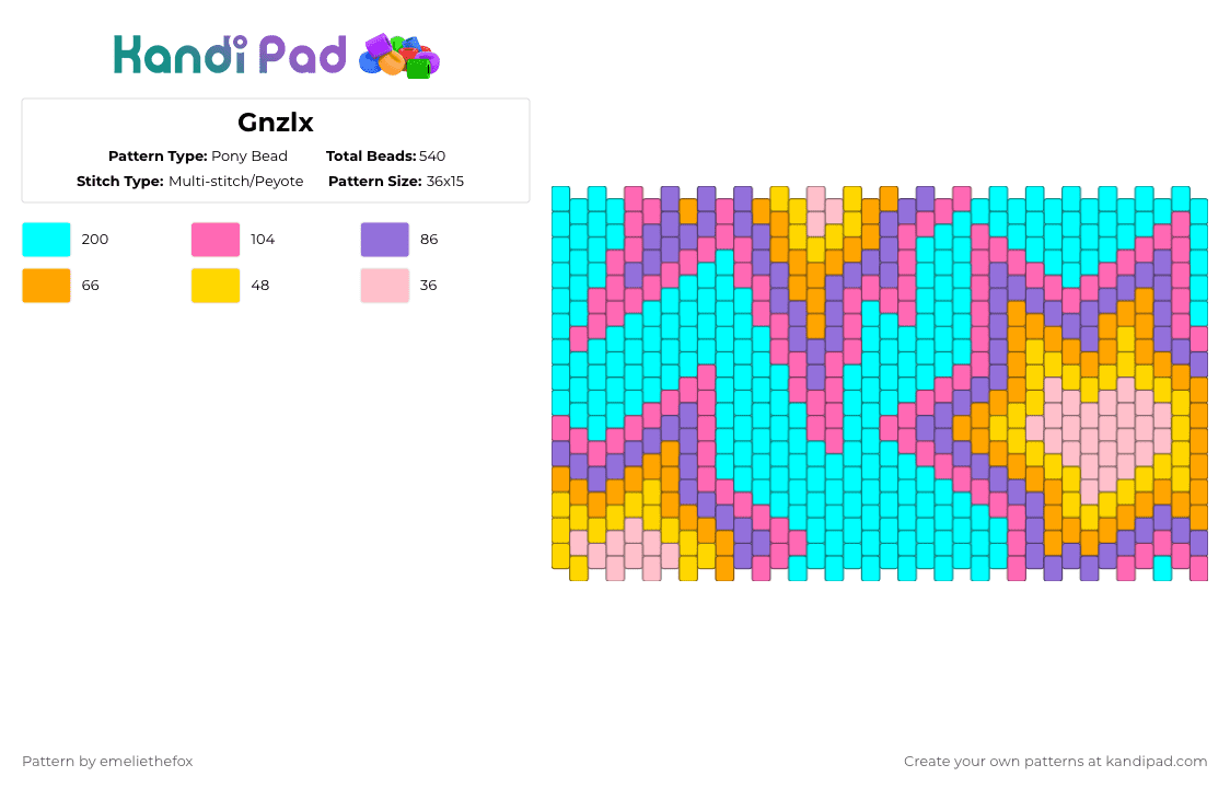 Gnzlx - Pony Bead Pattern by emeliethefox on Kandi Pad - pink,light blue