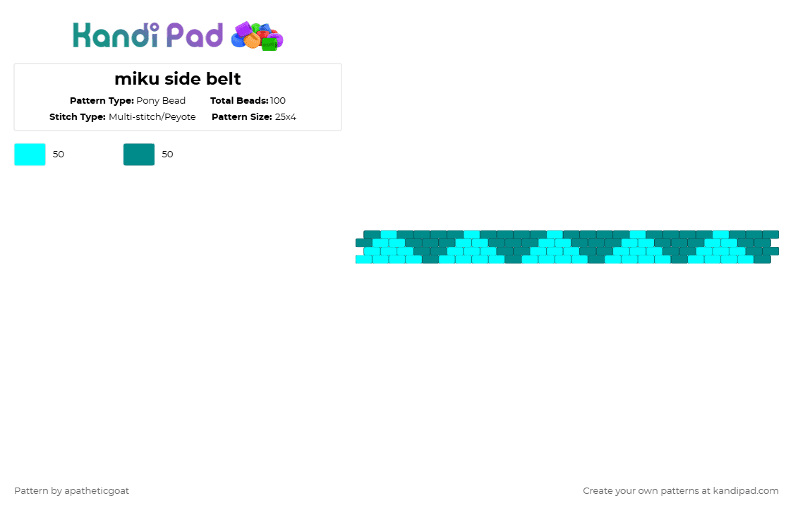 miku side belt - Pony Bead Pattern by apatheticgoat on Kandi Pad - light blue,teal,miku