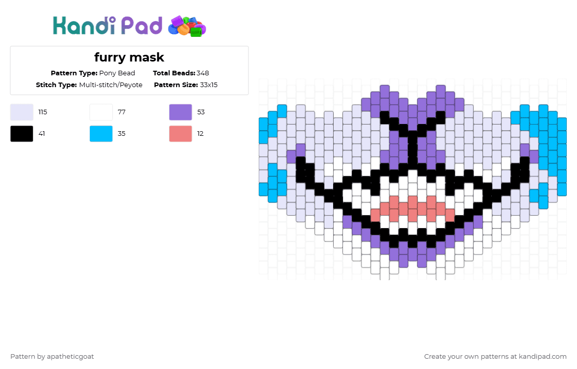 furry mask - Pony Bead Pattern by apatheticgoat on Kandi Pad - white,light blue,purple