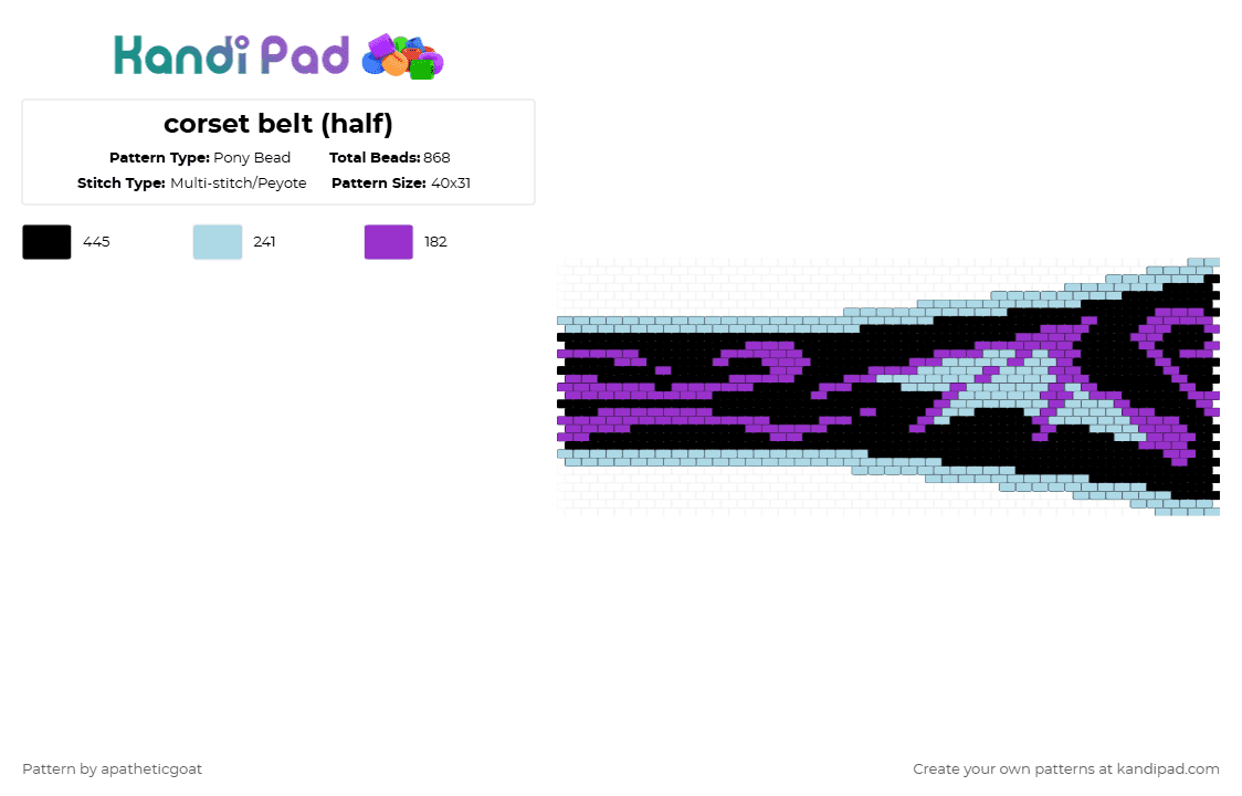 corset belt (half) - Pony Bead Pattern by apatheticgoat on Kandi Pad - light blue,purple,belt,kandi
