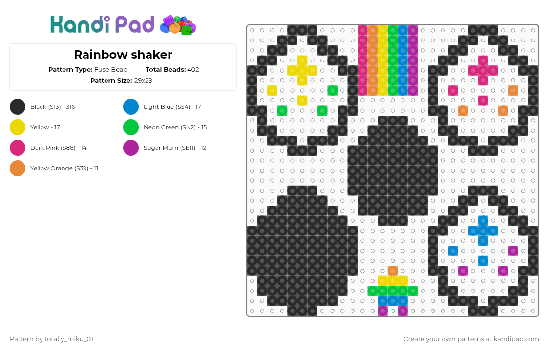 Rainbow shaker - Fuse Bead Pattern by totally_miku_01 on Kandi Pad - black,blue,pink,yellow,star,rainbow,shaker,gay