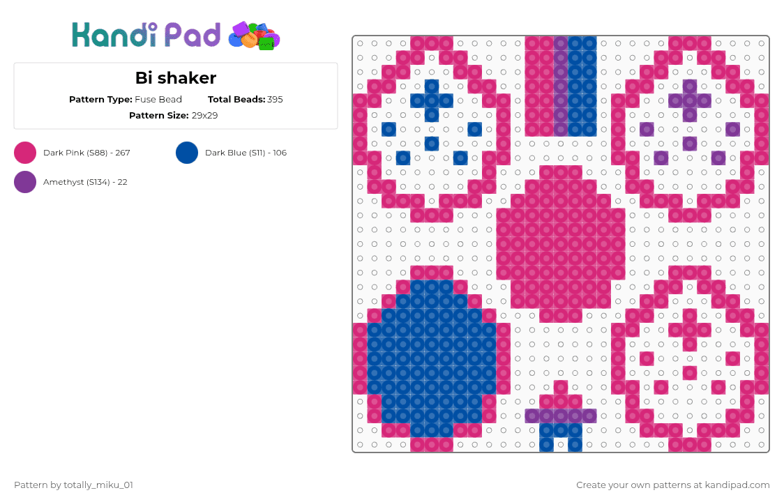 Bi shaker - Fuse Bead Pattern by totally_miku_01 on Kandi Pad - pink,blue,bi,bisexual,pride,keychain,shaker