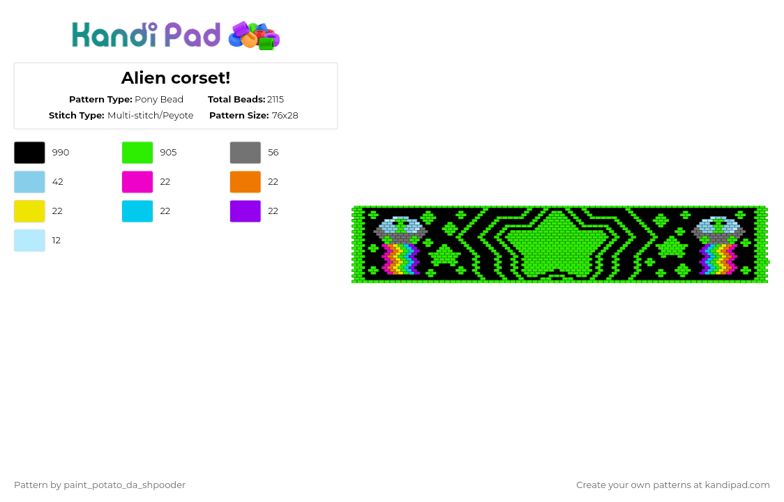 Alien corset! - Pony Bead Pattern by totally_miku_01 on Kandi Pad - black,green,alien,corset,star,space,silly
