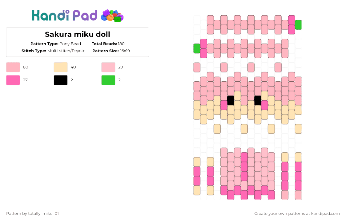 Sakura miku doll - Pony Bead Pattern by totally_miku_01 on Kandi Pad - pink,miku,cherry,sakura