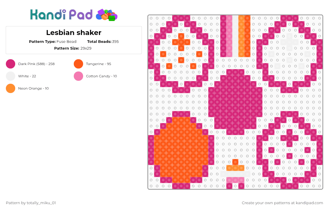 Lesbian shaker - Fuse Bead Pattern by totally_miku_01 on Kandi Pad - pink,orange