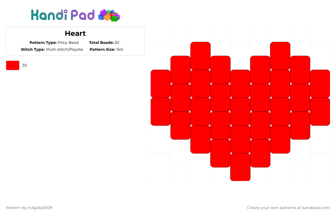 Heart - Pony Bead Pattern by m3gaky3009 on Kandi Pad - red