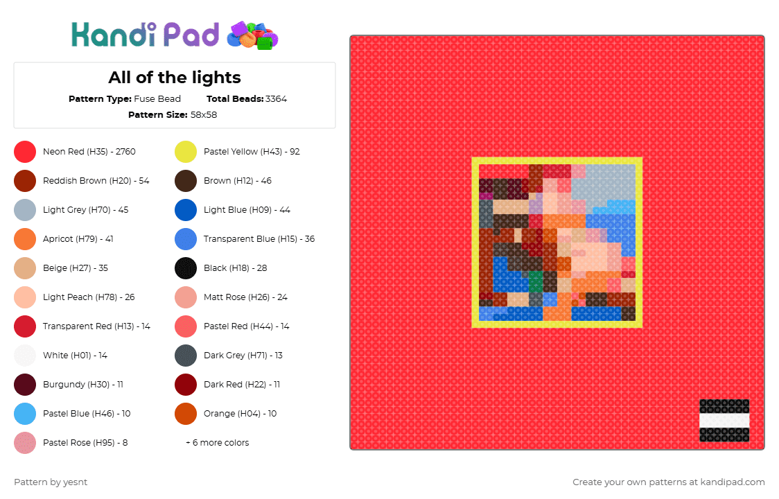 All of the lights - Fuse Bead Pattern by yesnt on Kandi Pad - album, music, red