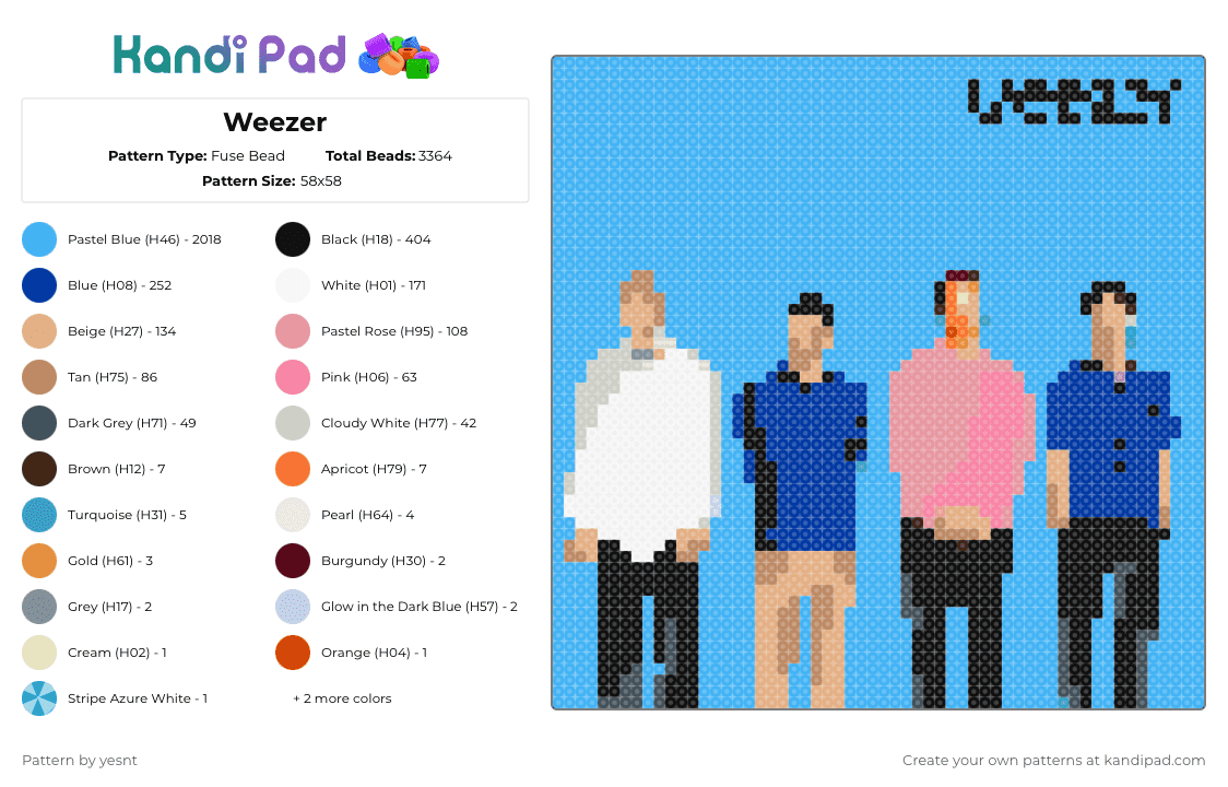 Weezer - Fuse Bead Pattern by yesnt on Kandi Pad - weezer,album,band,music,light blue,beige,blue