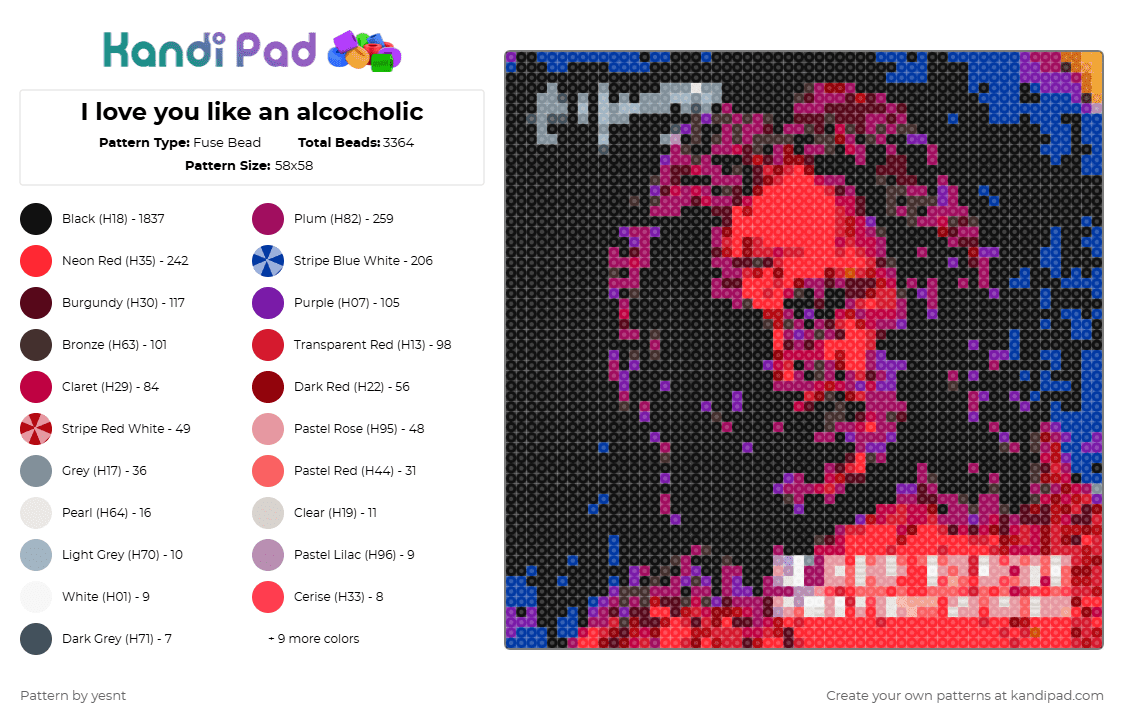 I love you like an alcocholic - Fuse Bead Pattern by yesnt on Kandi Pad - black,pink,brown,colorful