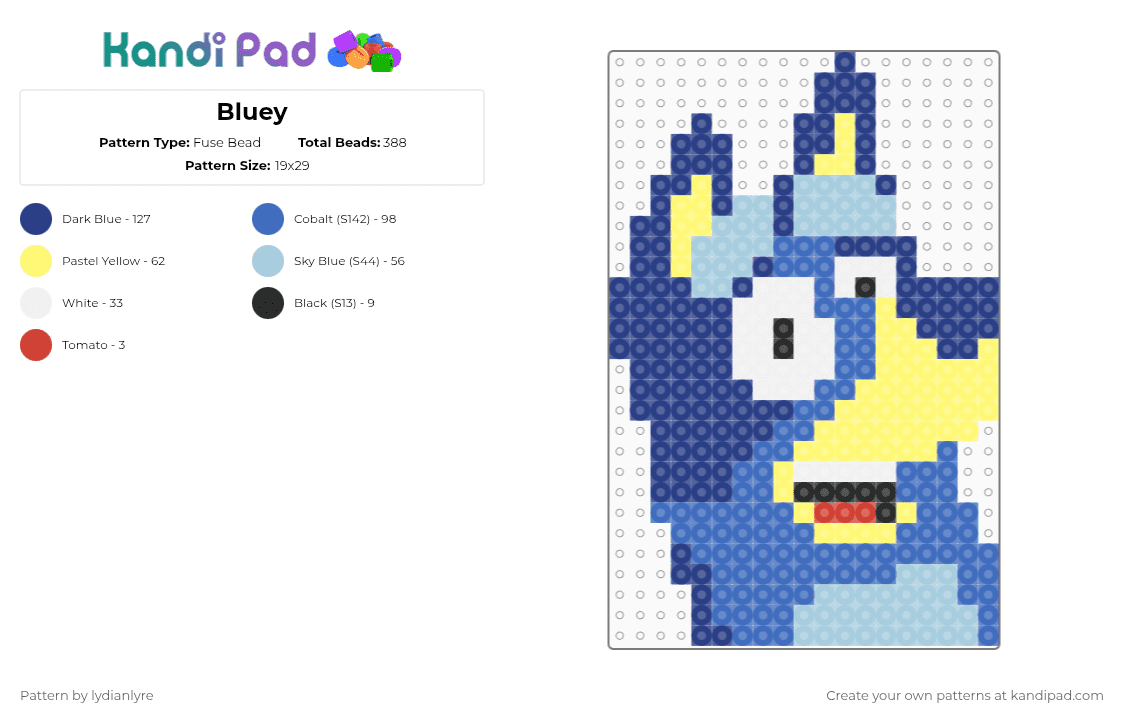 Bluey - Fuse Bead Pattern by lydianlyre on Kandi Pad - blue,bluey,dog