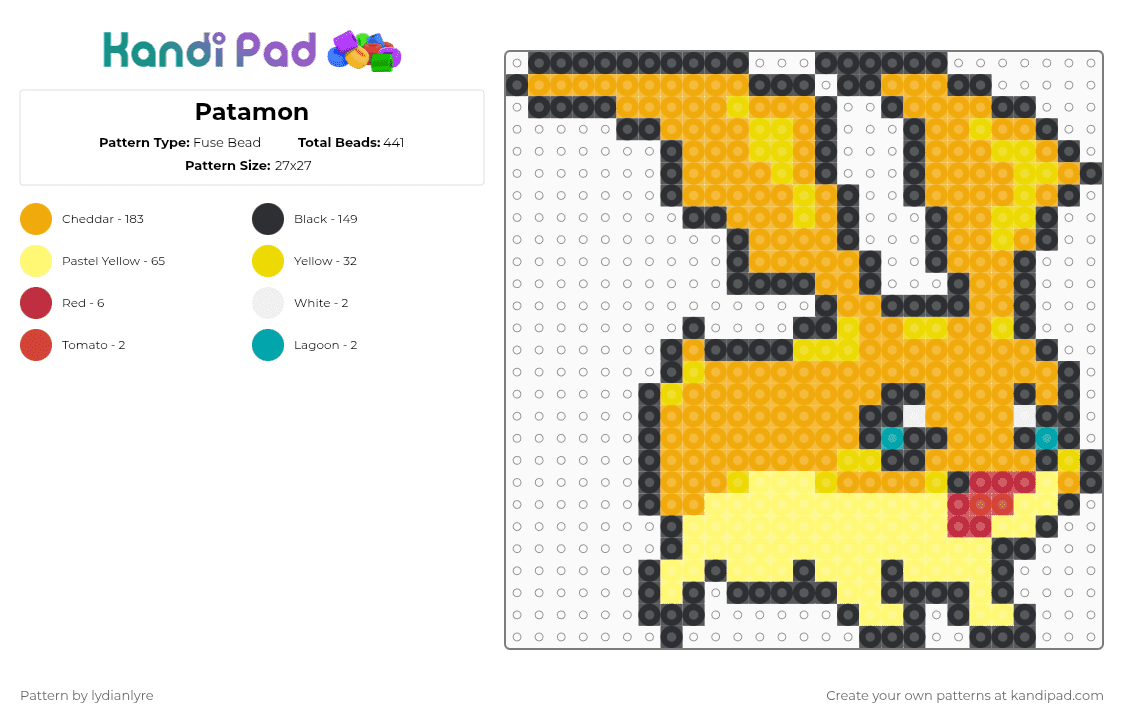 Patamon - Fuse Bead Pattern by lydianlyre on Kandi Pad - yellow,orange,digimon