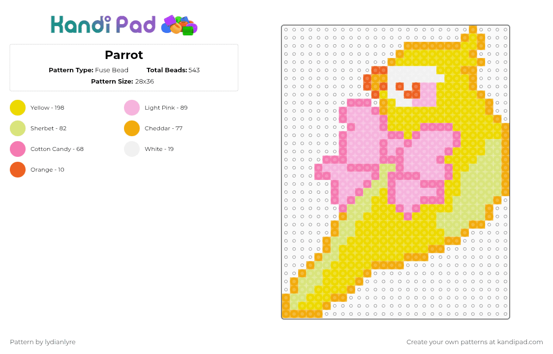 Parrot - Fuse Bead Pattern by lydianlyre on Kandi Pad - yellow,bird,parrot
