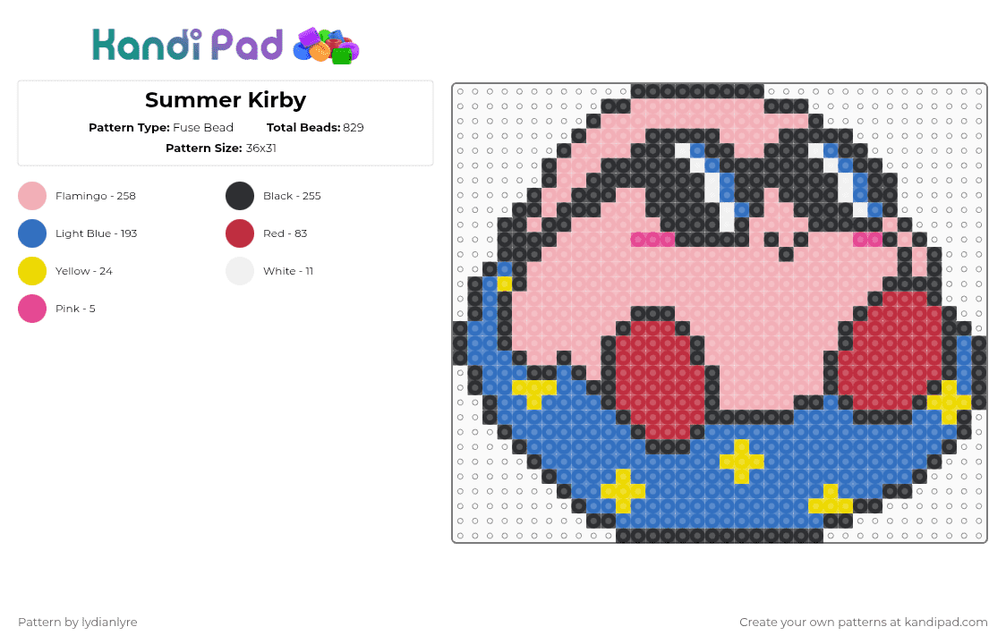 Summer Kirby - Fuse Bead Pattern by lydianlyre on Kandi Pad - sunglasses,blue,beige,kirby