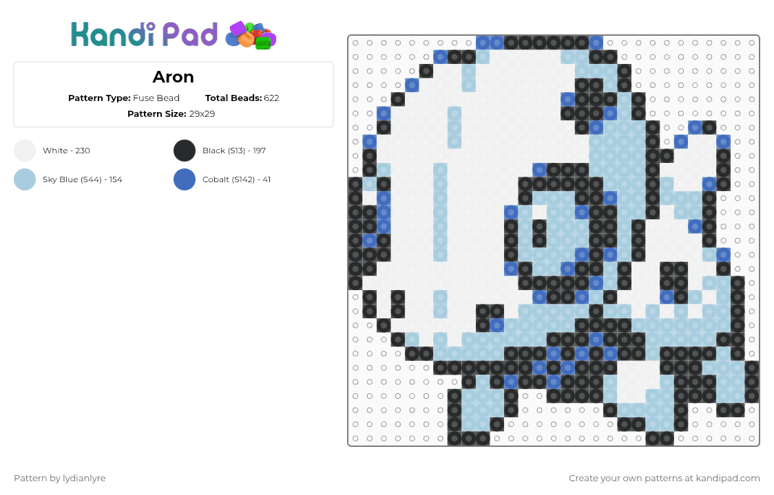 Aron - Fuse Bead Pattern by lydianlyre on Kandi Pad - light blue,pokemon,sea glass
