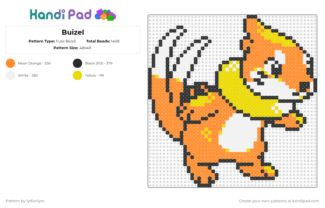 Buizel - Fuse Bead Pattern by lydianlyre on Kandi Pad - orange,buizel,pokemon