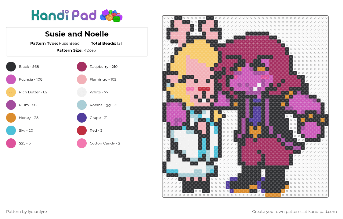 Susie and Noelle - Fuse Bead Pattern by lydianlyre on Kandi Pad - susie,deltarune,noelle,suselle