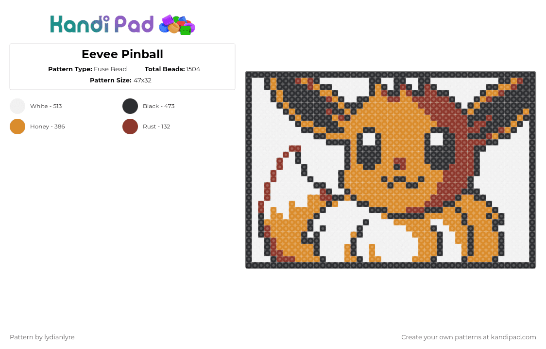 Eevee Pinball - Fuse Bead Pattern by lydianlyre on Kandi Pad - orange,pokemon,eevee,pinball