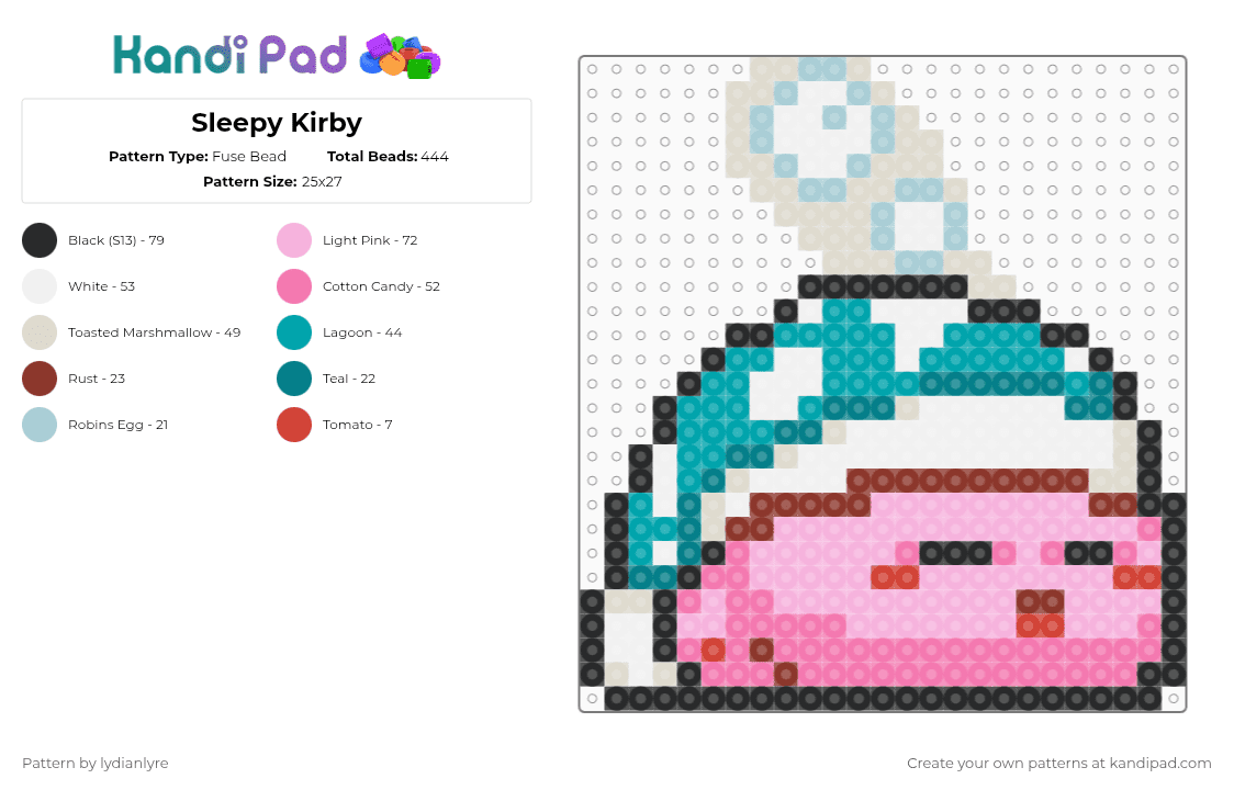 Sleepy Kirby - Fuse Bead Pattern by lydianlyre on Kandi Pad - teal,pink,kirby,sleepy