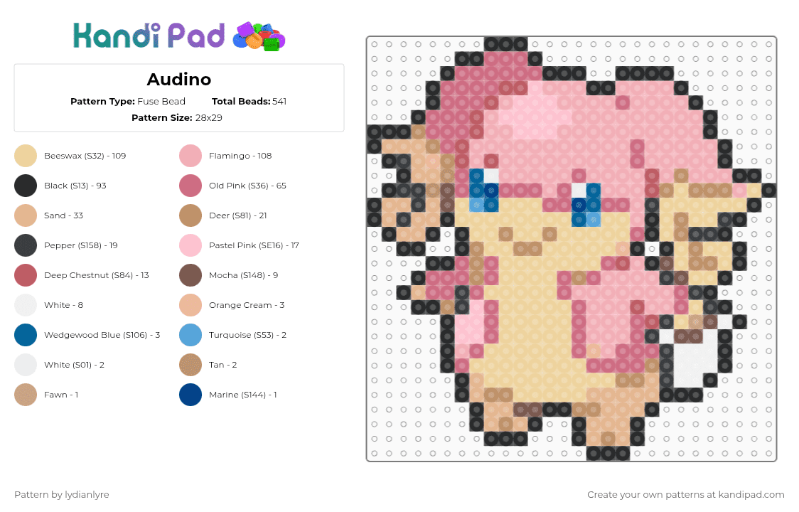 Audino - Fuse Bead Pattern by lydianlyre on Kandi Pad - beige,pink,audino,pokemon