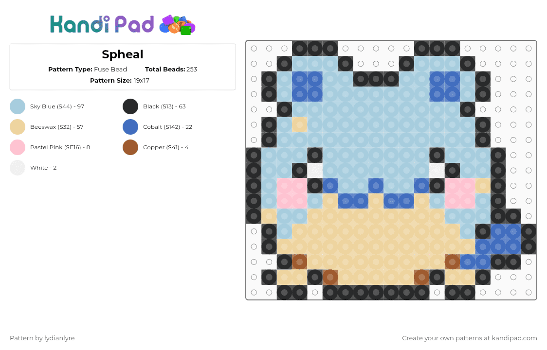 Spheal - Fuse Bead Pattern by lydianlyre on Kandi Pad - light blue,beige,spheal,pokemon